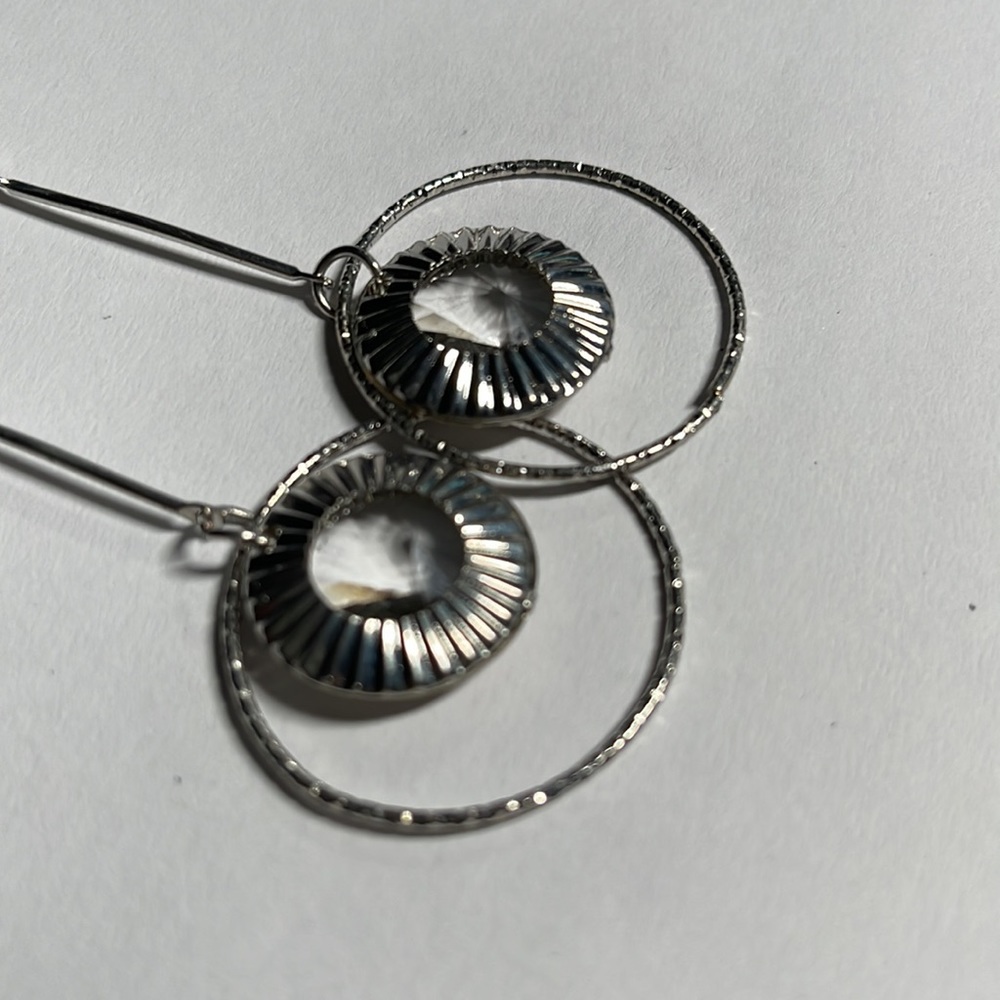 Silver Textured Stud Drop Earrings - Picture 5 of 5